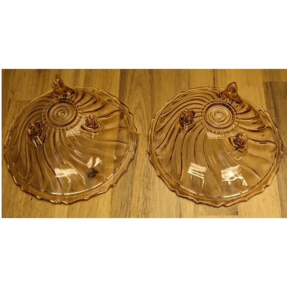 2 Vtg Jeanette Glass Candy Condiment Side Dish Footed Round Swirl Pink Jewelry - Picture 10 of 13